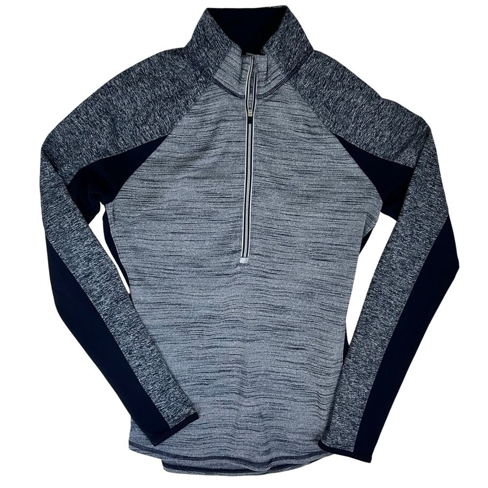 Athleta Half Zip Up Fitted Pullover Heather Blue Womens Medium Reflective Pocket